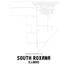South Roxana Illinois. US street map with black and white lines.