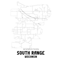 South Range Wisconsin. US street map with black and white lines.