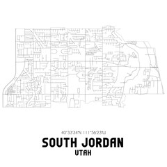 South Jordan Utah. US street map with black and white lines.