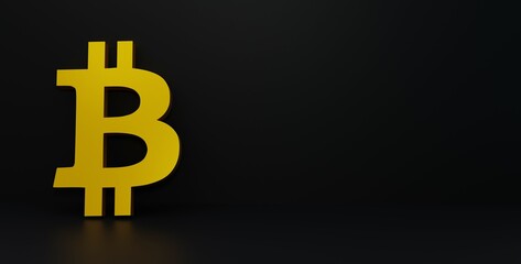 3D illustration, Bitcoin symbol image black background 3D rendering.