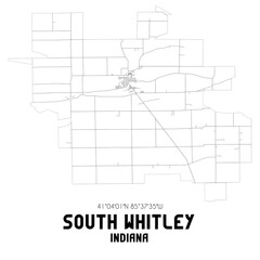 South Whitley Indiana. US street map with black and white lines.