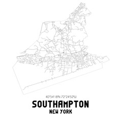 Fototapeta na wymiar Southampton New York. US street map with black and white lines.