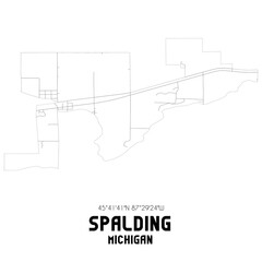 Spalding Michigan. US street map with black and white lines.