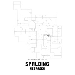 Spalding Nebraska. US street map with black and white lines.
