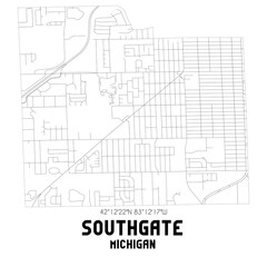 Southgate Michigan. US street map with black and white lines.
