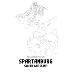 Spartanburg South Carolina. US street map with black and white lines.