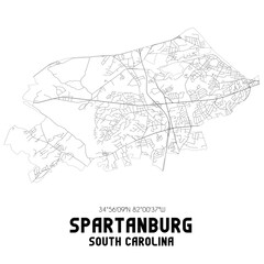 Spartanburg South Carolina. US street map with black and white lines.