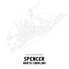 Spencer North Carolina. US street map with black and white lines.