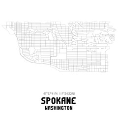 Spokane Washington. US street map with black and white lines.