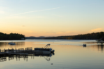 Boat on Lake at Sunset