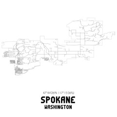 Spokane Washington. US street map with black and white lines.