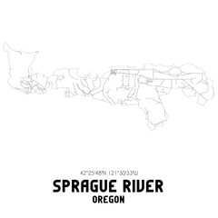 Sprague River Oregon. US street map with black and white lines.