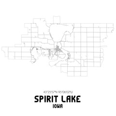Spirit Lake Iowa. US street map with black and white lines.