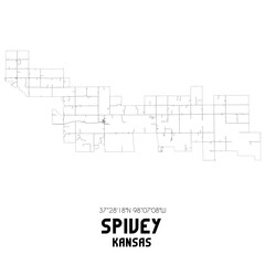Spivey Kansas. US street map with black and white lines.