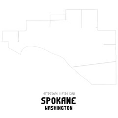 Spokane Washington. US street map with black and white lines.