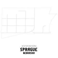 Sprague Nebraska. US street map with black and white lines.