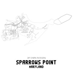 Sparrows Point Maryland. US street map with black and white lines.