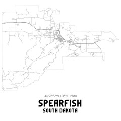 Spearfish South Dakota. US street map with black and white lines.