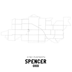 Spencer Ohio. US street map with black and white lines.