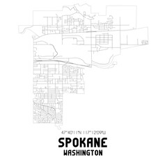 Spokane Washington. US street map with black and white lines.