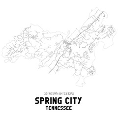 Spring City Tennessee. US street map with black and white lines.