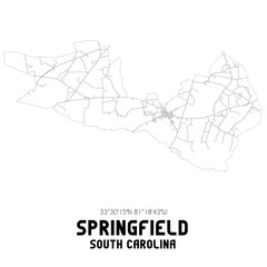Springfield South Carolina. US street map with black and white lines.