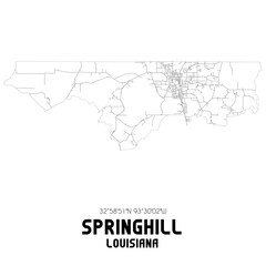 Springhill Louisiana. US street map with black and white lines.