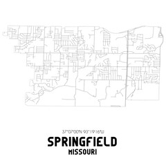 Springfield Missouri. US street map with black and white lines.