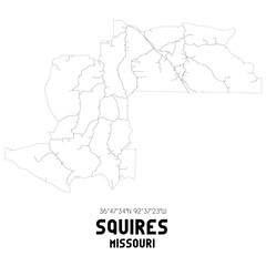 Squires Missouri. US street map with black and white lines.