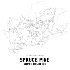Spruce Pine North Carolina. US street map with black and white lines.