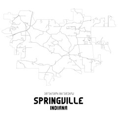 Springville Indiana. US street map with black and white lines.