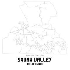 Squaw Valley California. US street map with black and white lines.