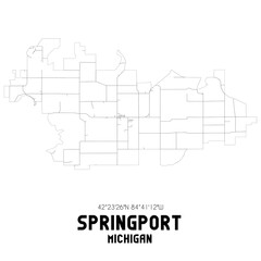 Springport Michigan. US street map with black and white lines.