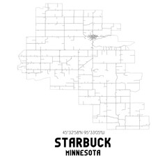 Starbuck Minnesota. US street map with black and white lines.