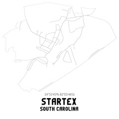 Startex South Carolina. US street map with black and white lines.