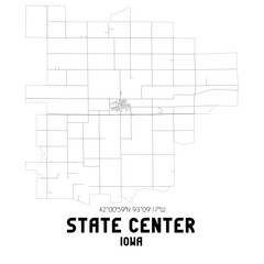 State Center Iowa. US street map with black and white lines.