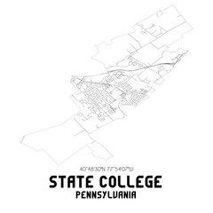 State College Pennsylvania. US street map with black and white lines.