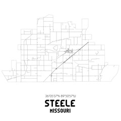 Steele Missouri. US street map with black and white lines.