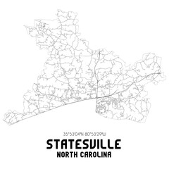 Statesville North Carolina. US street map with black and white lines.