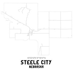 Steele City Nebraska. US street map with black and white lines.