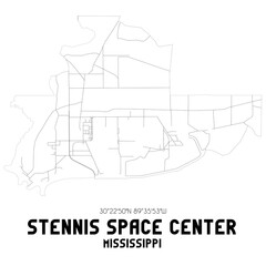 Stennis Space Center Mississippi. US street map with black and white lines.