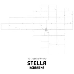 Stella Nebraska. US street map with black and white lines.