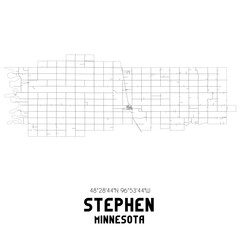 Stephen Minnesota. US street map with black and white lines.