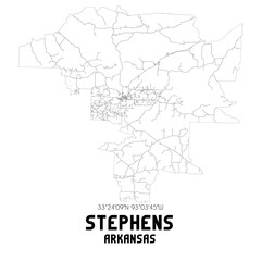 Stephens Arkansas. US street map with black and white lines.
