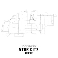 Star City Indiana. US street map with black and white lines.