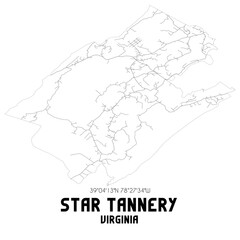 Star Tannery Virginia. US street map with black and white lines.