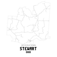 Stewart Ohio. US street map with black and white lines.