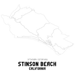 Stinson Beach California. US street map with black and white lines.