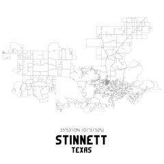 Stinnett Texas. US street map with black and white lines.