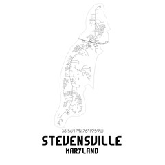 Stevensville Maryland. US street map with black and white lines.